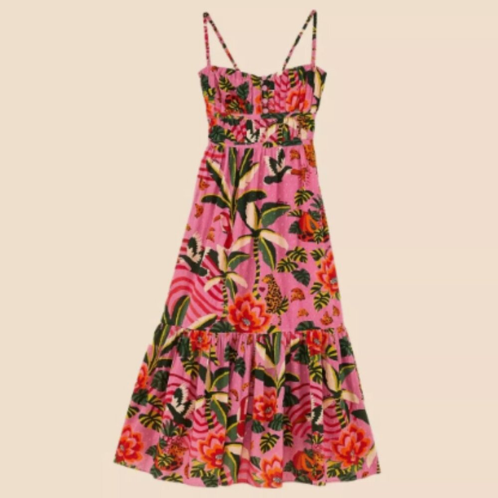 Farm Rio Pink Leopard Forest Midi Dress